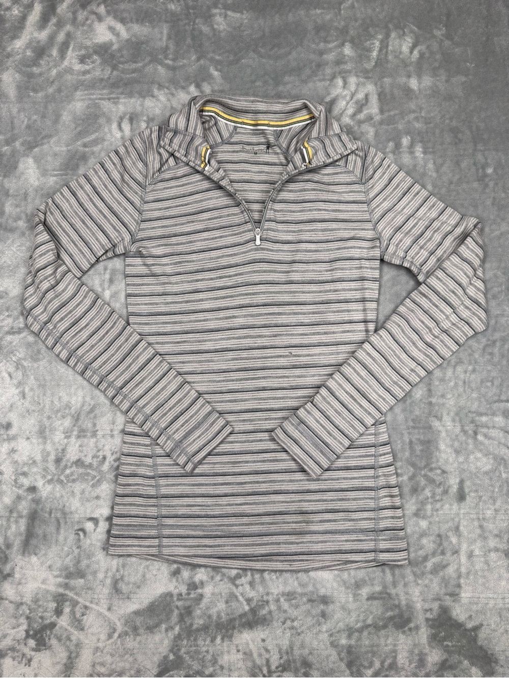 Smartwool Gray Striped Quarter Zip Sweater with Yellow Trim